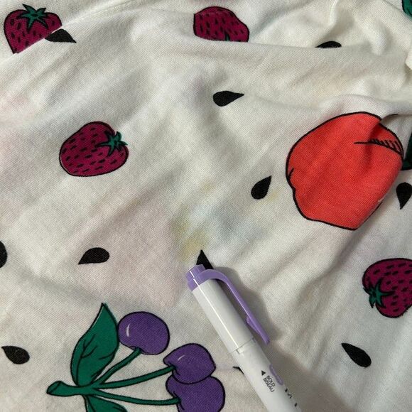 VTG 90s Fruit Print Midi Dress Womens S White Knit Cotton Blend Fit Flare - Picture 10 of 11